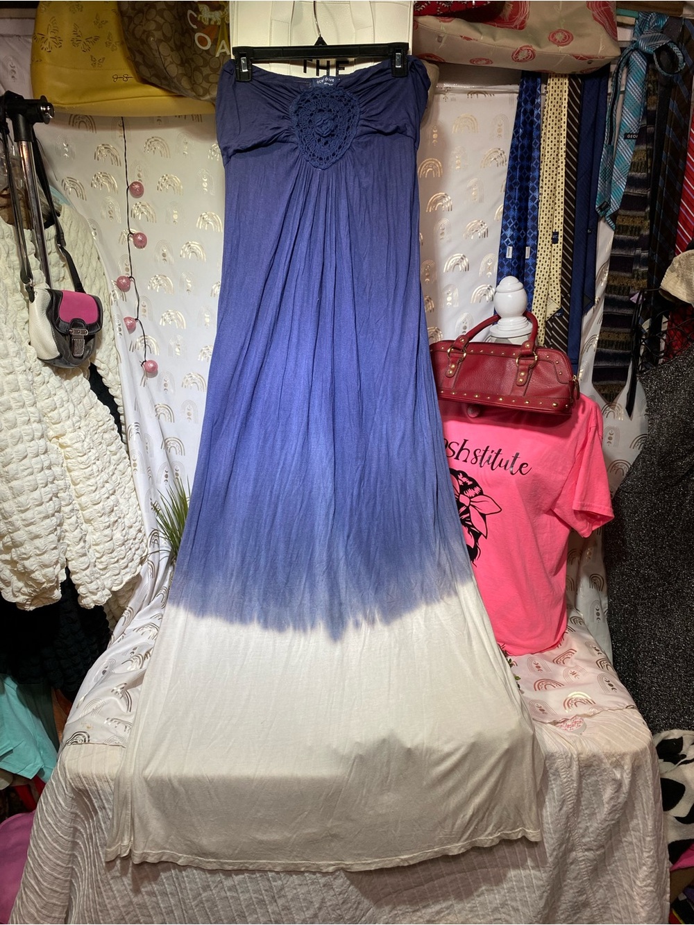 Ocean Drive Strapless Ombre Maxi Dress in Blue and Cream